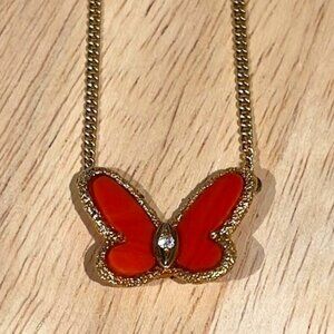 Van Cleef & Arpels Vintage Flying Beauties Diamond Coral Butterfly Necklace